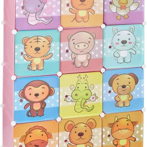 Étagère rangement enfants casier modulable plastique animaux penderie armoire rose 13_0001209 Facile à assembler