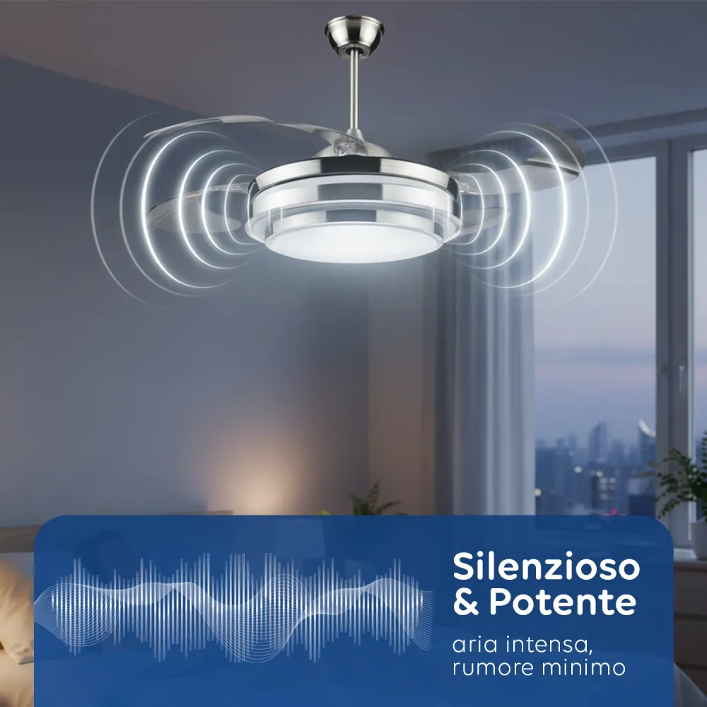Ventilatore Da Soffitto 4 Pale Scomparsa Con Luce E Telecomando 35w