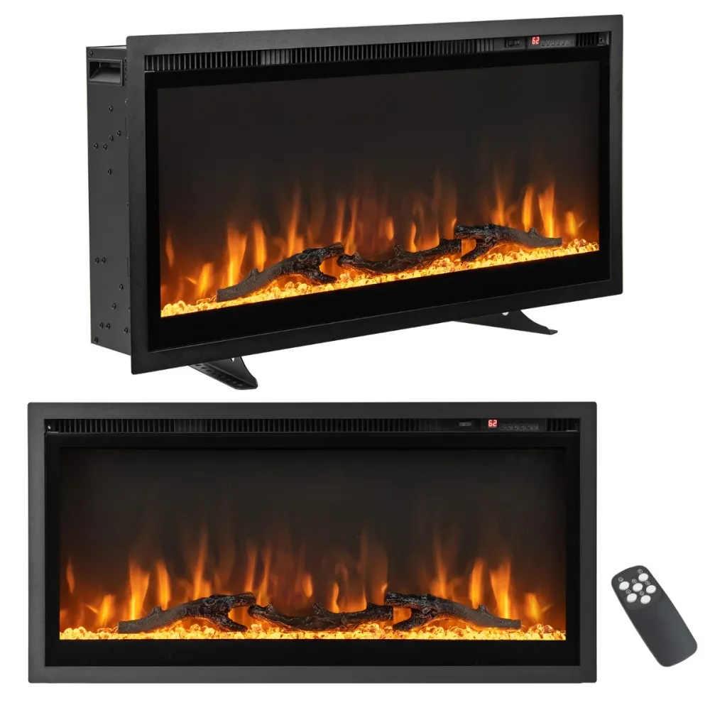 Cheminée électrique murale autoportante 91,5 cm cheminée chauffage avec 9 couleurs de flamme 750 w / 1500 w avec télécomma...