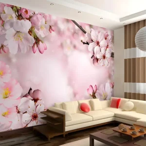 Premium Anti-Humidité Papier peint intissé Fleurs Spring Merisier Blossom : Taille - 200 x 140 cm