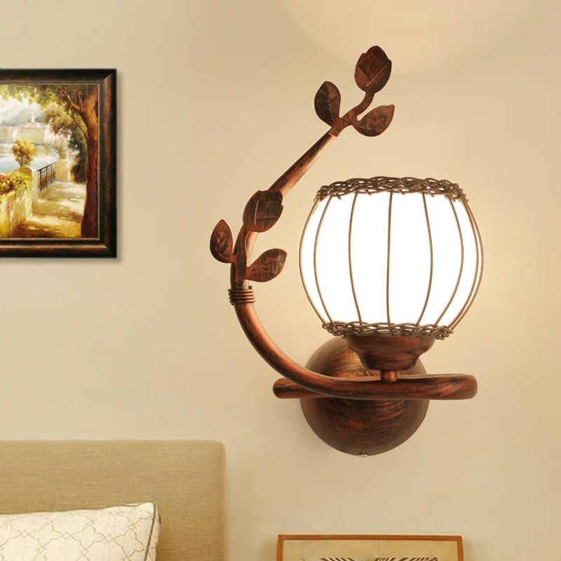 1-flammige Schlafzimmer-Wandleuchte, rustikale Wandleuchte aus dunklem Holz mit milchigem Glasschirm, rechts/links pour ch...