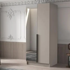 Pied réglable pour meuble Armoire Atlanta 201, Noir|Cachemire, 215x100x58cm, Portes d'armoire: Avec des charnières