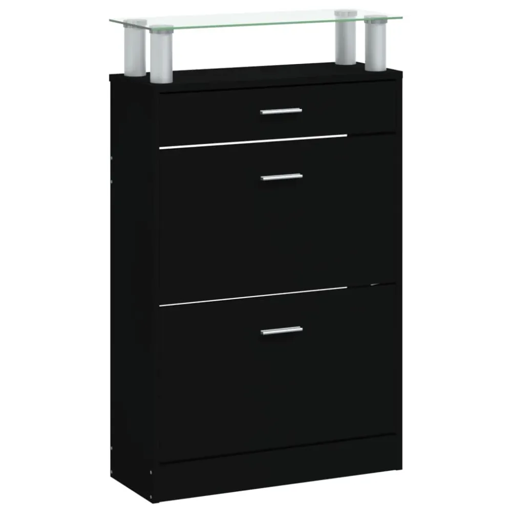 Armoire à chaussures range chaussures rangement meuble entrée couloir salon 63 x 24 x 104 cm bois d'ingénierie noir 02_002...