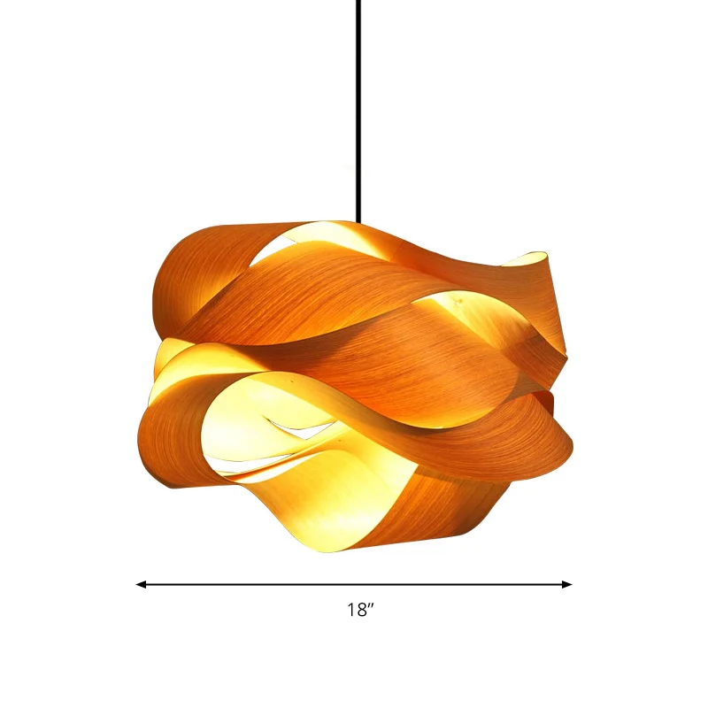 18"/23,5" breite Twist-Pendelleuchte, zeitgenössische Holz-Wohnzimmer-Hängeleuchte mit 1 Licht Crème