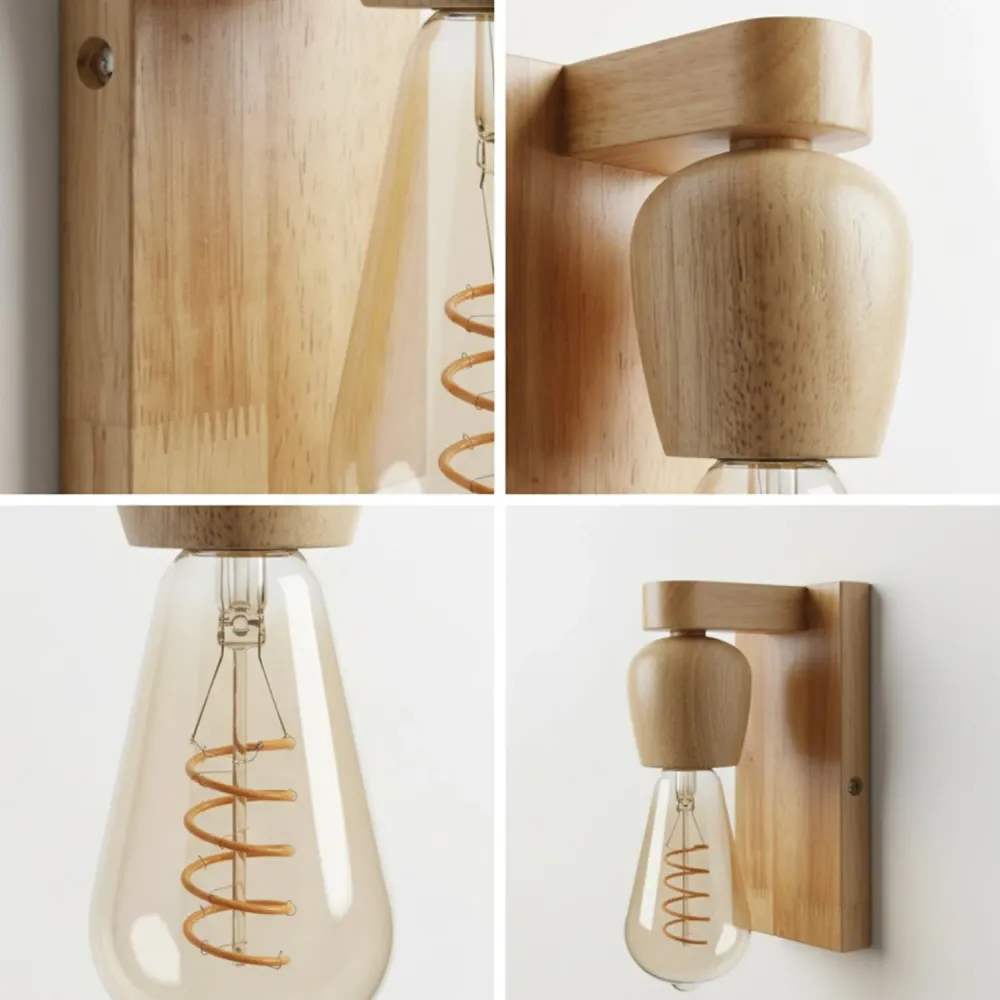Applique murale en bois naturel E27 LED rustique d'intérieur ~2051