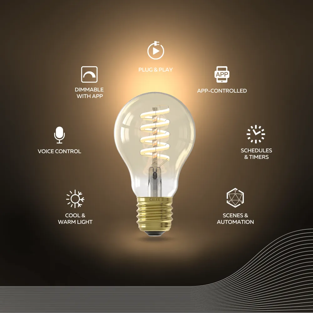 Calex Smart Ampoule LED Spiralée - E27 - A60 - CCT - Doré