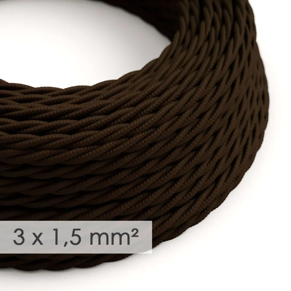 Câble électrique à large section 3x1,50 torsadé - tissu effet soie Marron TM13