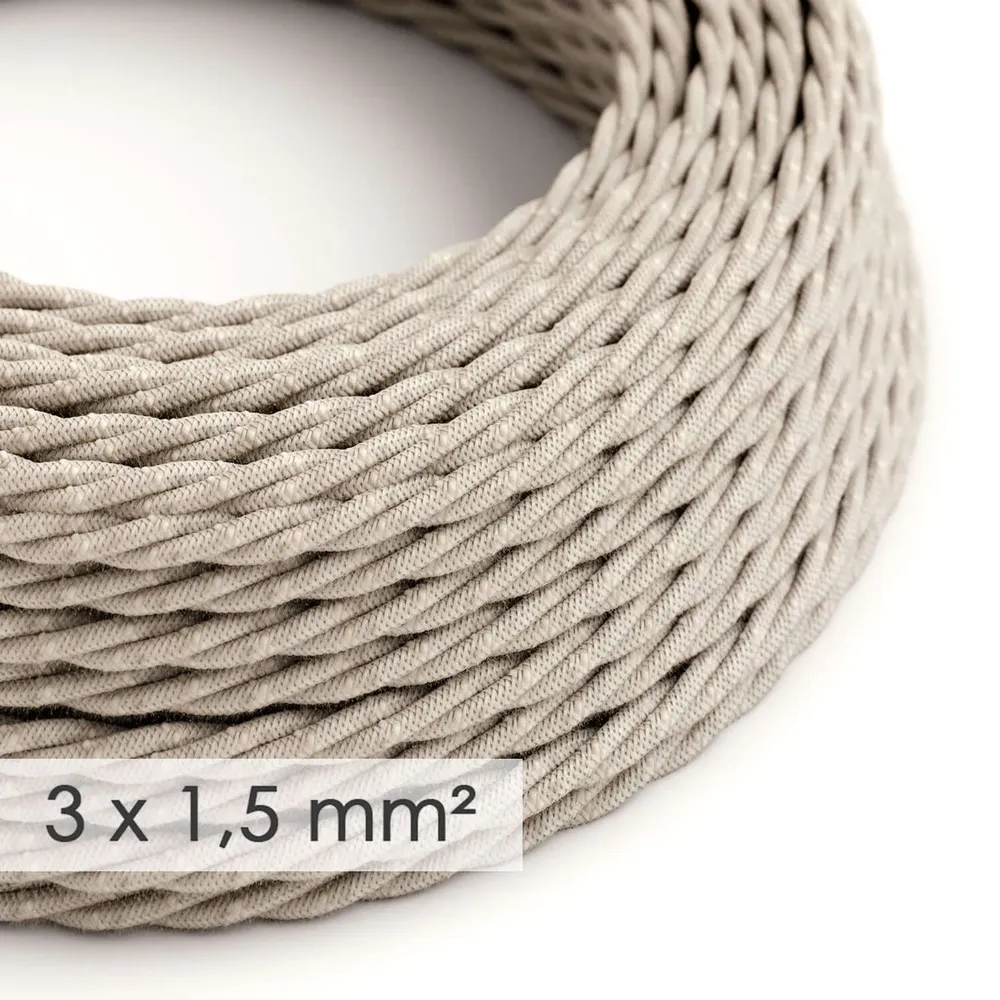Câble électrique à large section 3x1,50 tressé - lin naturel Neutre TN01