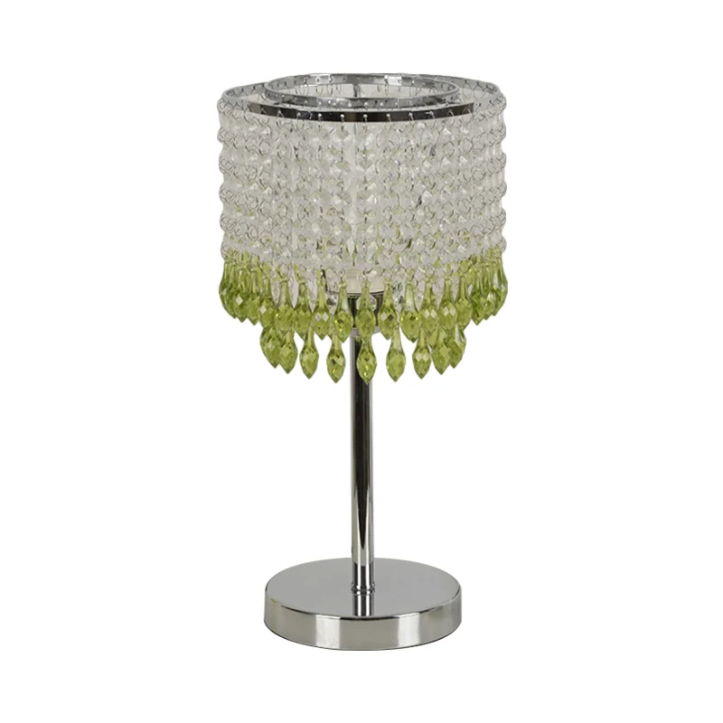 Lampe de Table en perles de cristal rouge/rose/violet, 2 niveaux, pompon, ampoule unique, lampe de chevet moderniste pour...