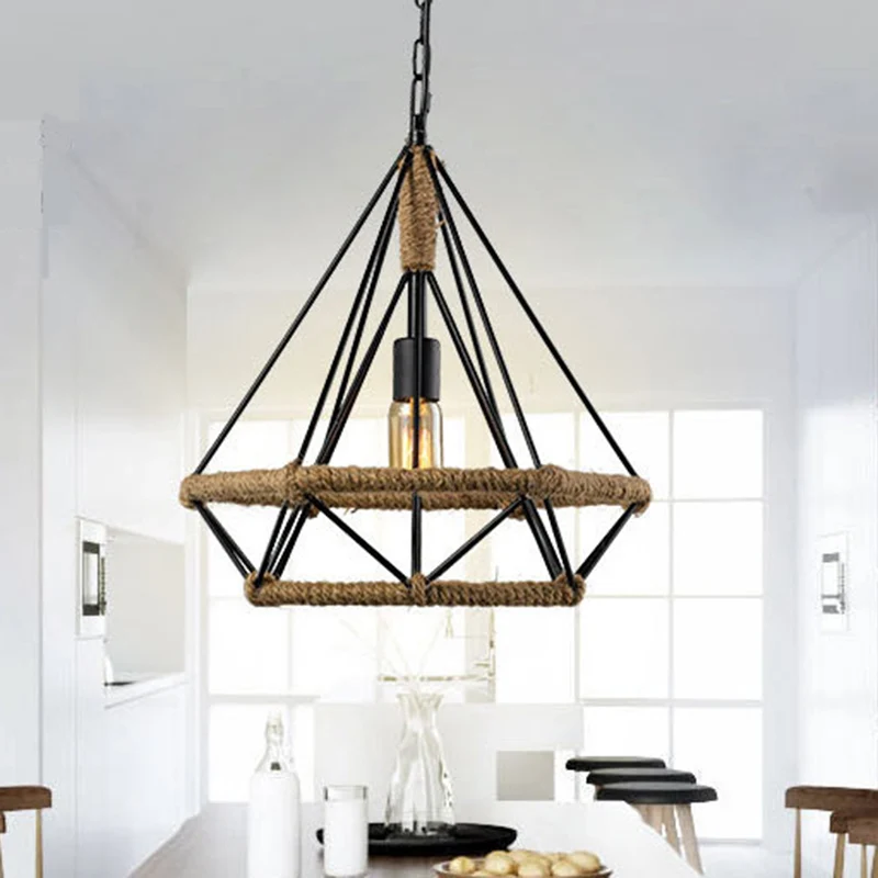 1 lumière diamant Cage suspendus plafonniers créatifs industriels en métal pendentif luminaires pour Restaurant Clearhalo