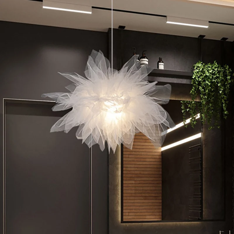1 lumière thème floral pendentif éclairage moderne joli tissu suspension en blanc pour chambre à coucher Clearhalo