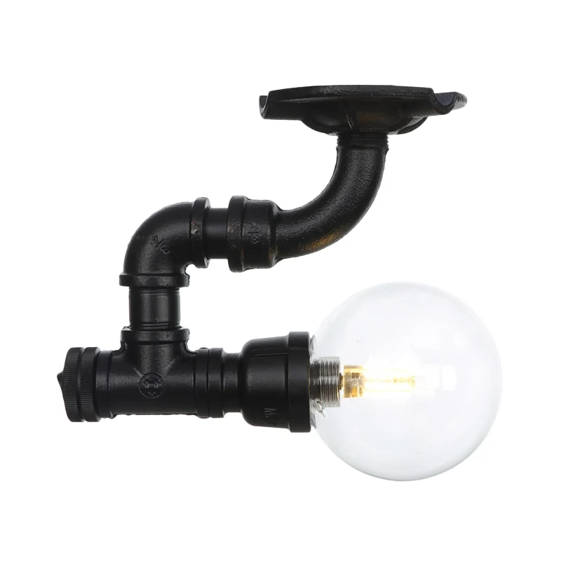 Plafonnier semi-encastré à boule de verre transparent, vintage, 1 tête, pour couloir, plafond LED, noir Clearhalo