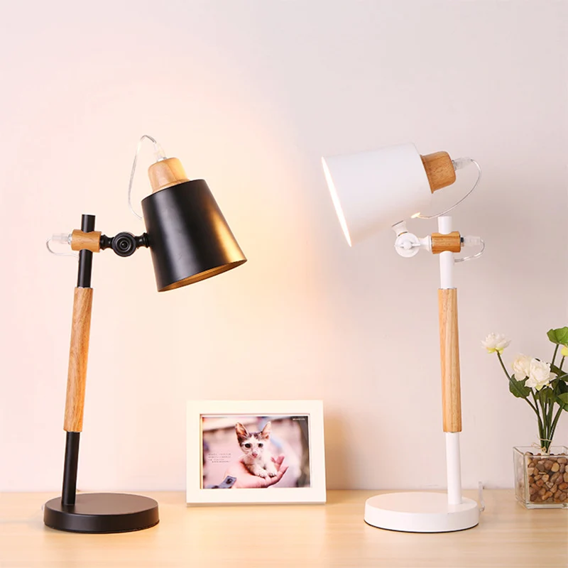 1 tête étude tâche éclairage moderniste blanc/noir petite lampe de bureau avec abat-jour conique en métal Clearhalo