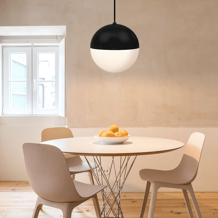 DOME CAPPED OPAL GLOBE PENDANT BLACK 500MM