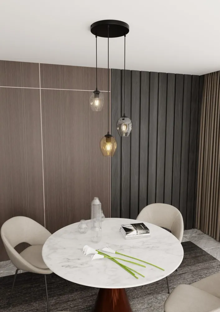Lampe à suspension ISTAR 3L, D14 noire, E27 Emibig