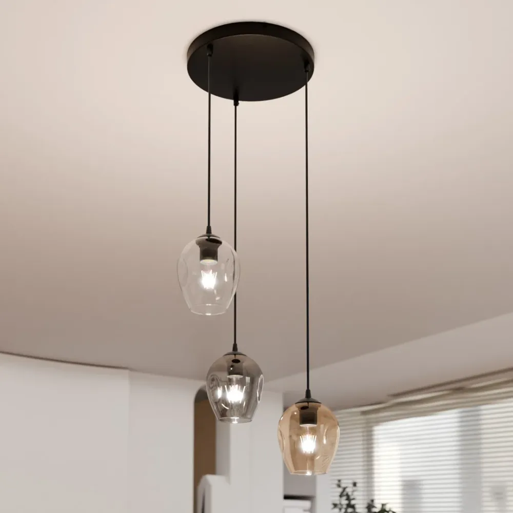 Lampe à suspension ISTAR 3L, D14 noire, E27 Emibig
