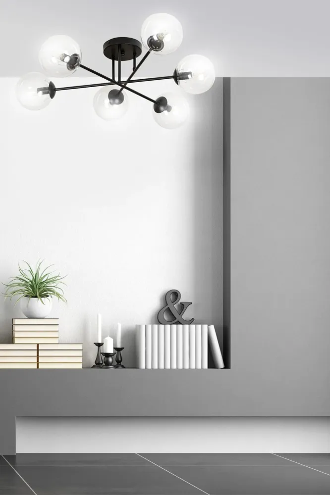 Plafonnier BRENDI 6L, D14 noir, E14 Emibig