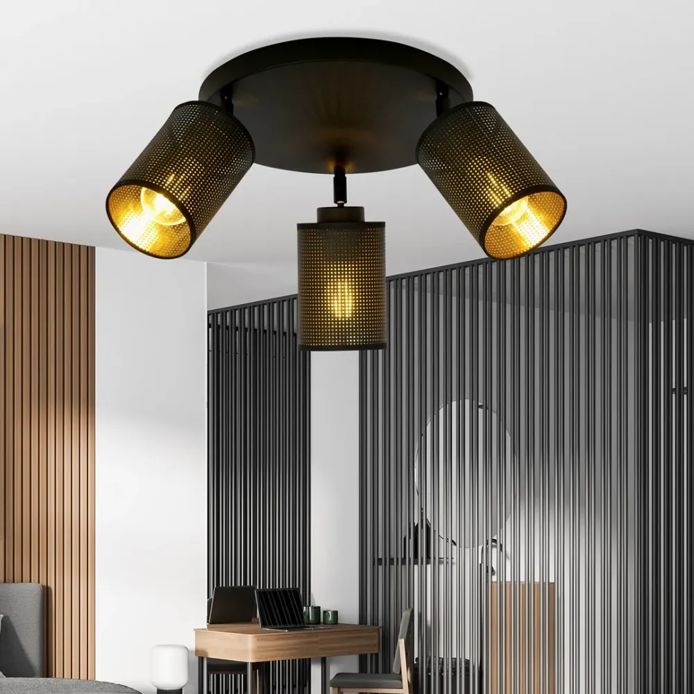 Plafonnier BRONX 3L, D10 noir, E14 Emibig