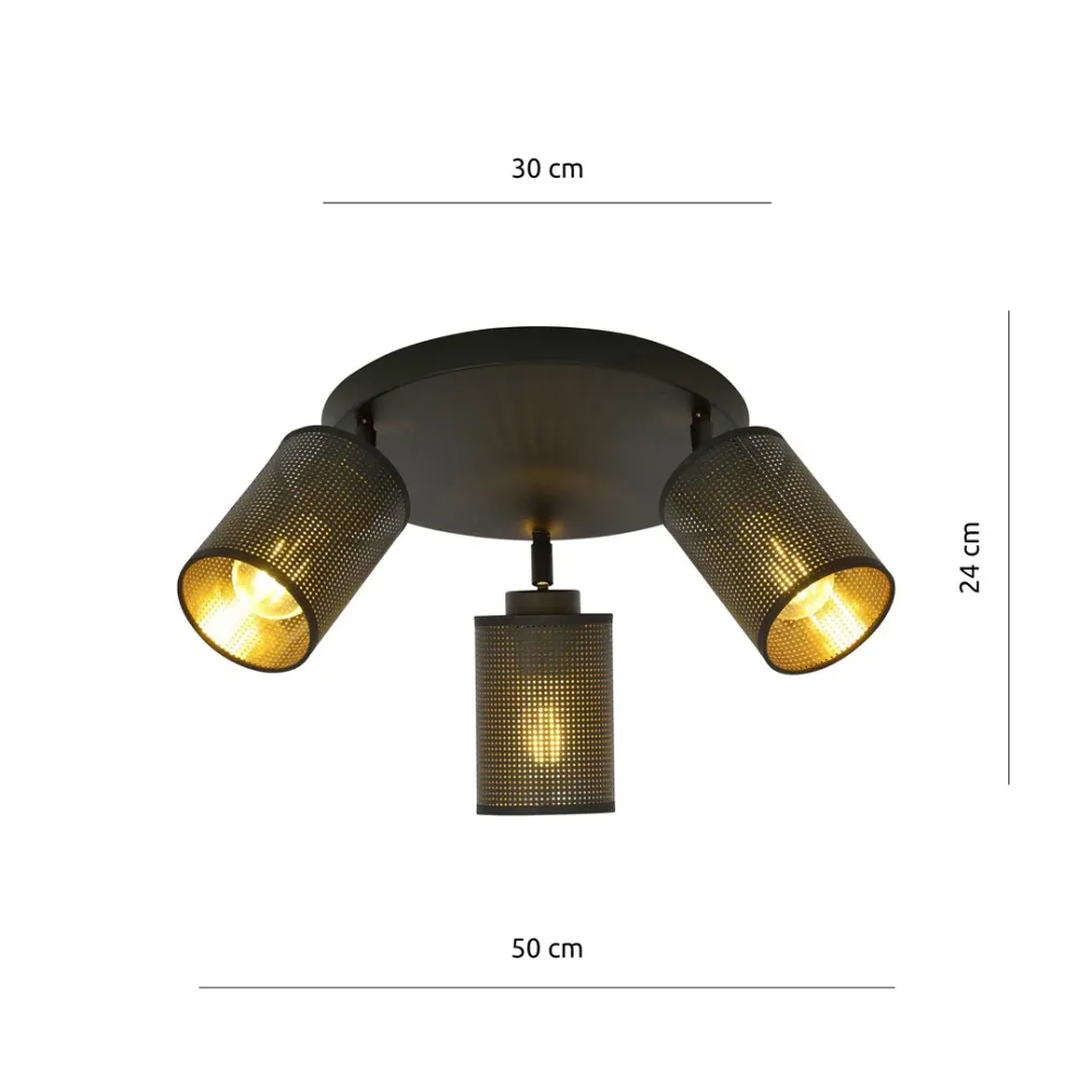 Plafonnier BRONX 3L, D10 noir, E14 Emibig