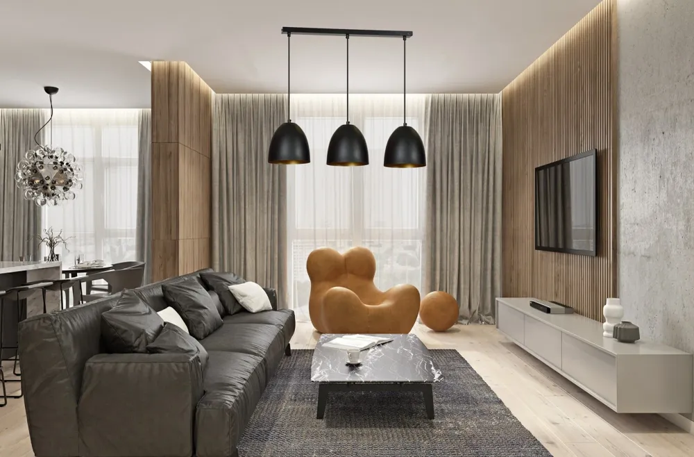 Suspension LENOX 3L, noire, E27 Emibig