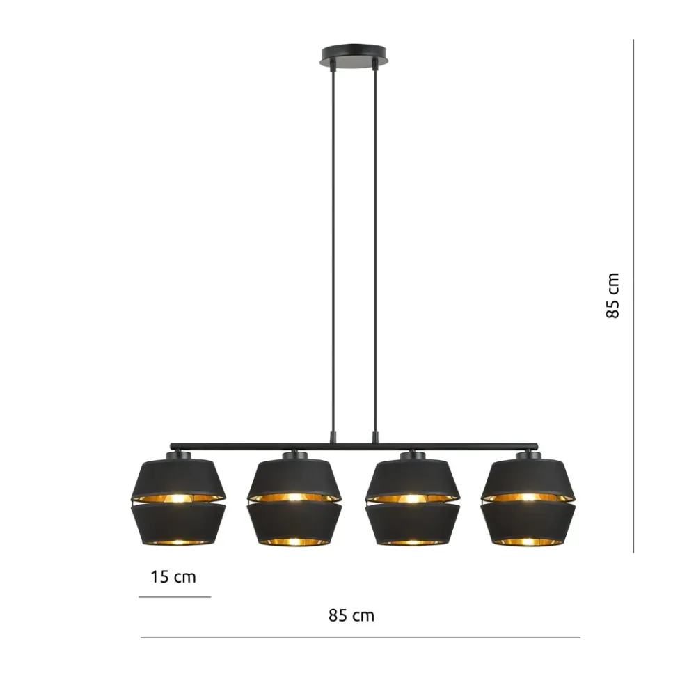 Suspension PIANO 4L, D15 noir, E27 Emibig