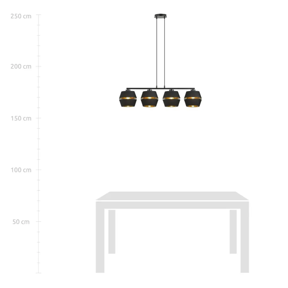 Suspension PIANO 4L, D15 noir, E27 Emibig