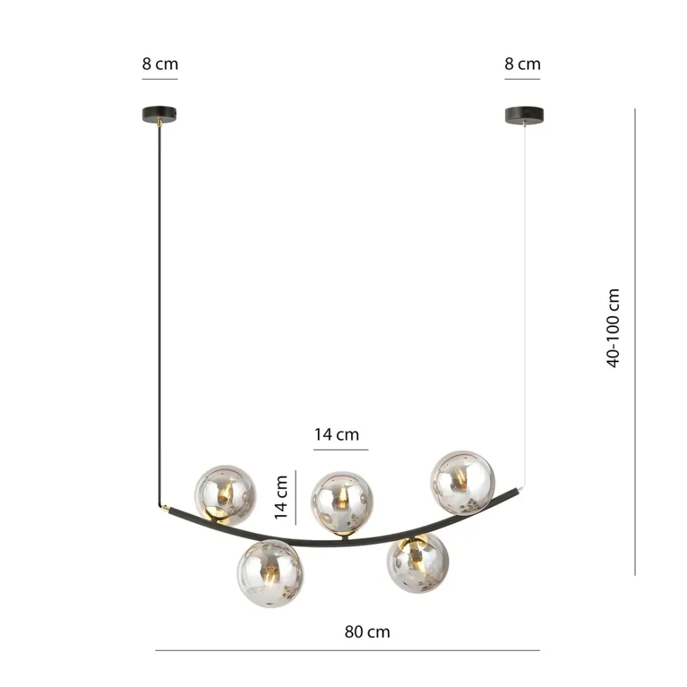 Suspension RITZ 5L, D14 noir, E14 Emibig
