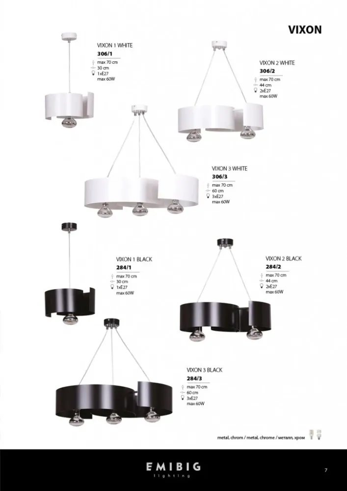 Suspension VIXON 1L, blanche, E27 Emibig
