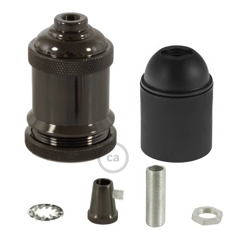 Kit douille E27 en aluminium vintage - Noir perle
