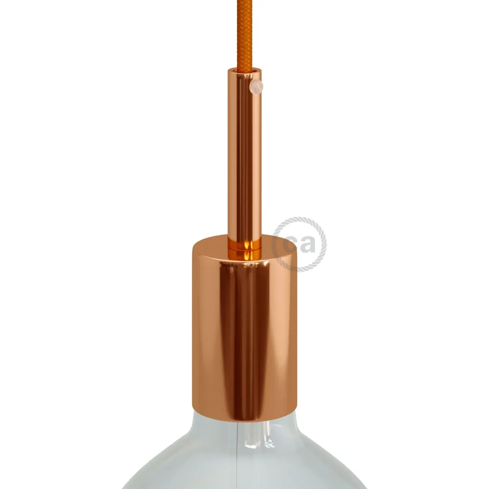 Kit douille E27 cylindrique en métal avec serre-câble de 7 cm - Cuivre