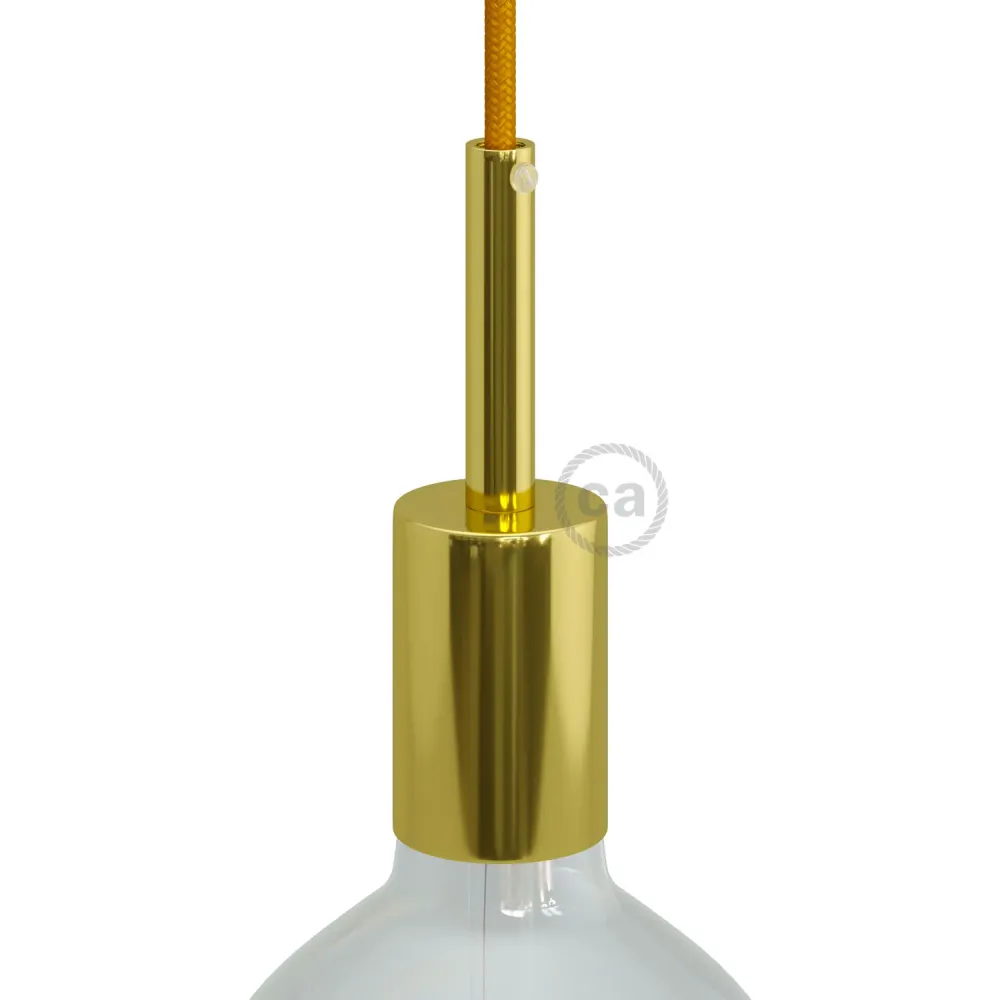 Kit douille E27 cylindrique en métal avec serre-câble de 7 cm - Laiton
