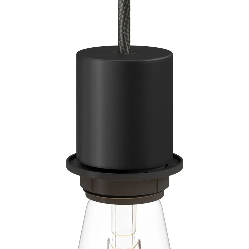 Kit douille métal semi-fileté E26 avec serre-câble caché – Noir
