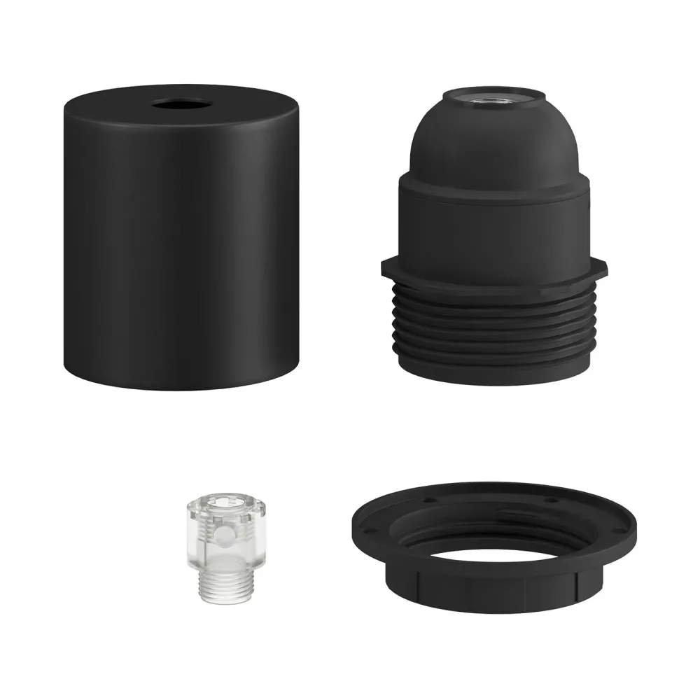 Kit douille métal semi-fileté E26 avec serre-câble caché – Noir