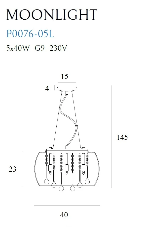 Suspension Maxlight Moonlight 5L chromée, diamètre 40 cm
