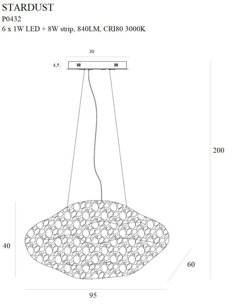 Suspension Maxlight Stardust 1L, LED dorée, diamètre 60 cm