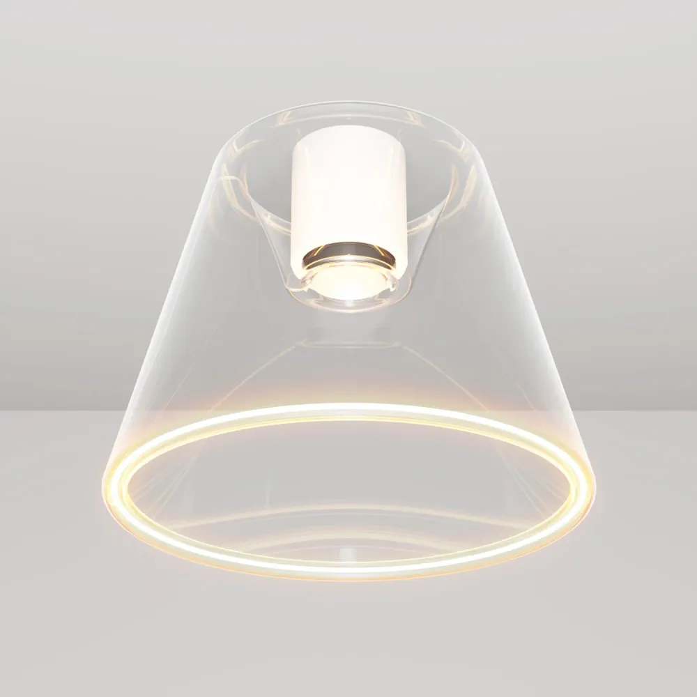 Plafonnier design avec ampoule Ghost en forme de cône transparent - Blanc.