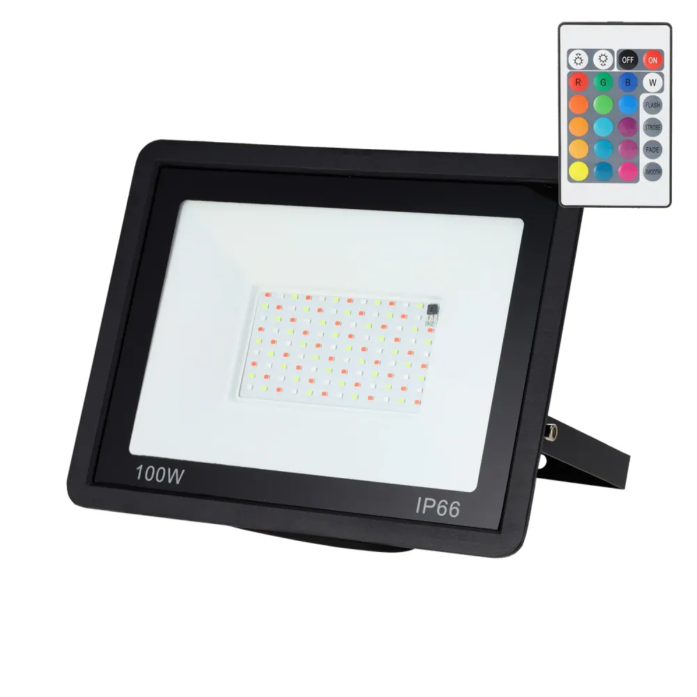 Projecteur LED RVBW avec télécommande 100 W [HO-ICRGBFL-100W]