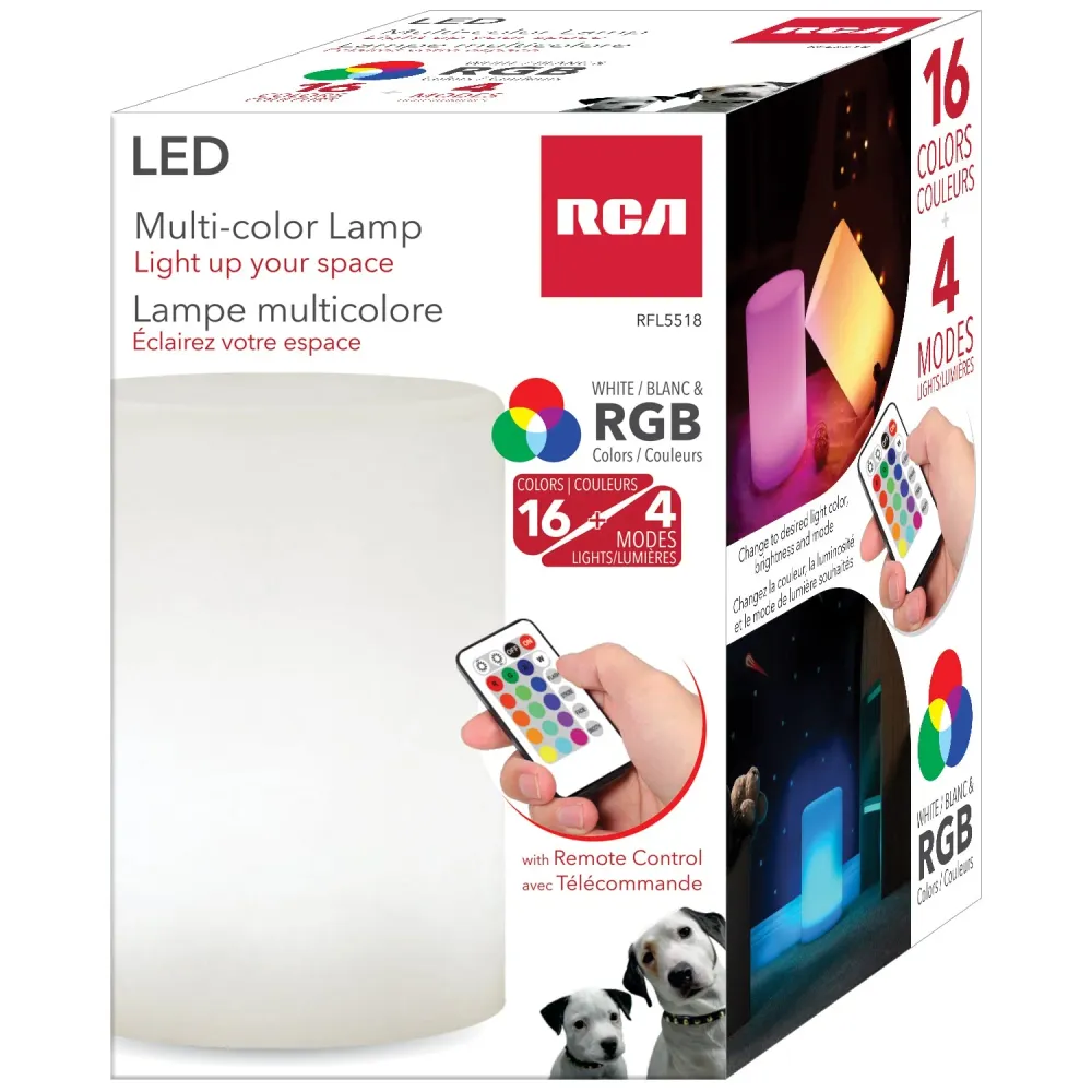 RCA - Lampe LED avec Télécommande, Éclairage RGB, Fonctionne sur Batterie