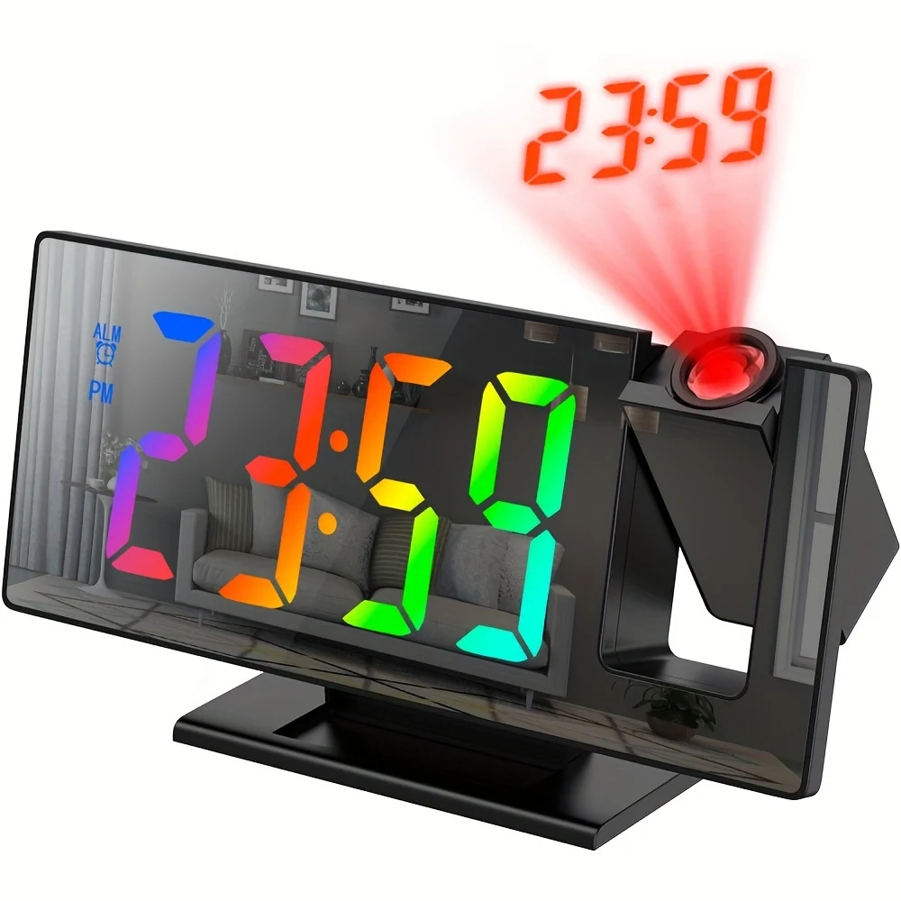 1 réveil NieNie rotatif à 180° avec projection et surface miroir, affichage LED
