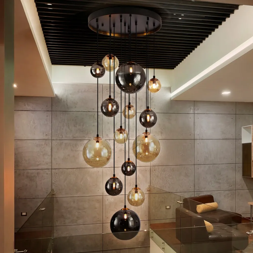 Schuller Dark Large Pendant Ceiling Light 14 Lights Gold Black 439015
