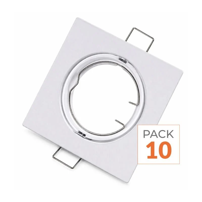 Support Spot Encastrable GU10 LED Orientable Carré BLANC (Pack de 10) Silamp