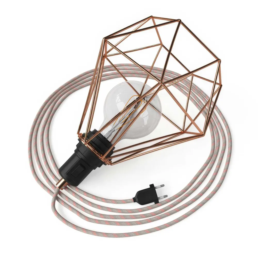 Table Snake - Lampe à brancher avec abat-jour cage Diamond - Cuivre