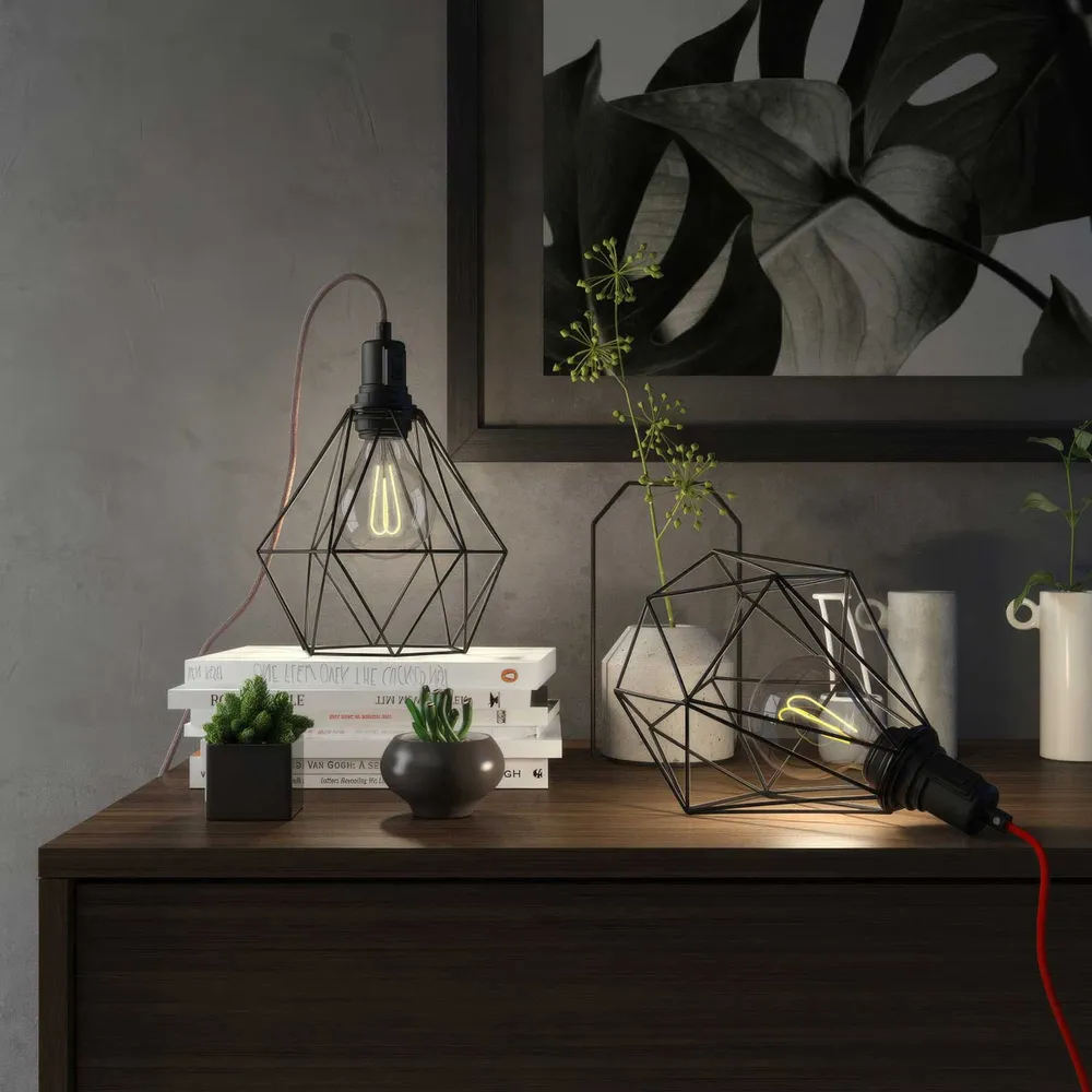 Table Snake - Lampe plug- avec abat-jour cage Diamond - Noir