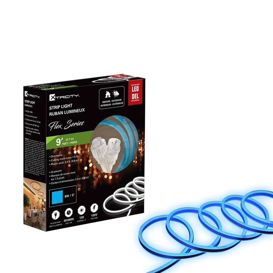 Xtricity Bande del flexible 9'x0.8mm/6W -3'/120V/Bleu Intérieur et Extérieur