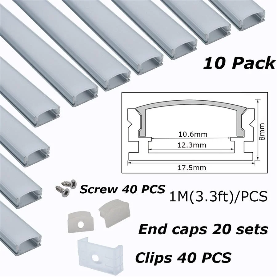 Yoho Canaux en Aluminium avec Diffuseurs pour Bandes Lumineuses LED, 17.5x8mm, Paquet de 10