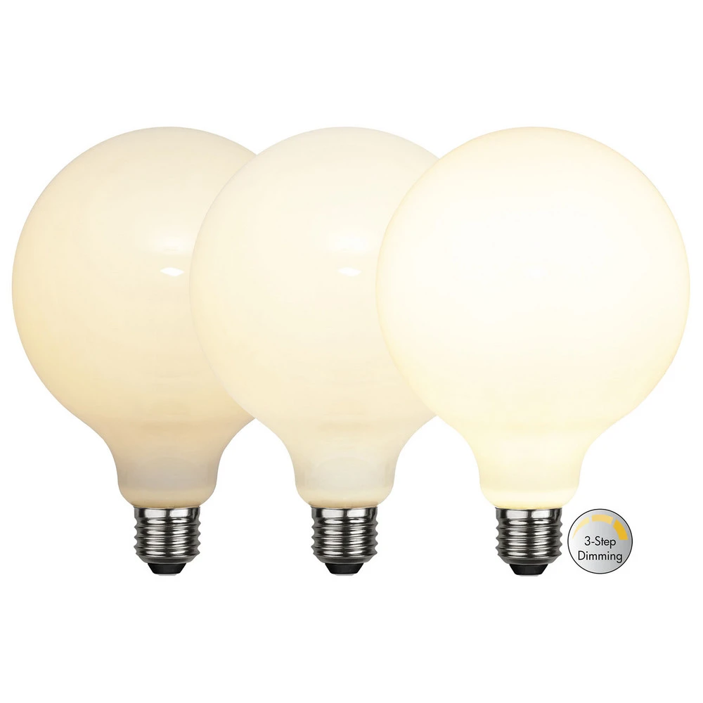 Ampoule globe LED E27 G125 7,5 W 3-step-dim, opale avec détection crépusculaire