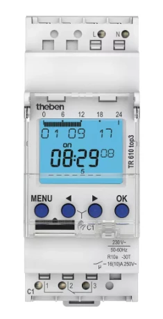 INTERRUTTORE ORARIO DIGITALE CON PROGRAMMA SETTIMANALE TR 610 TOP3 THEBEN 6100130