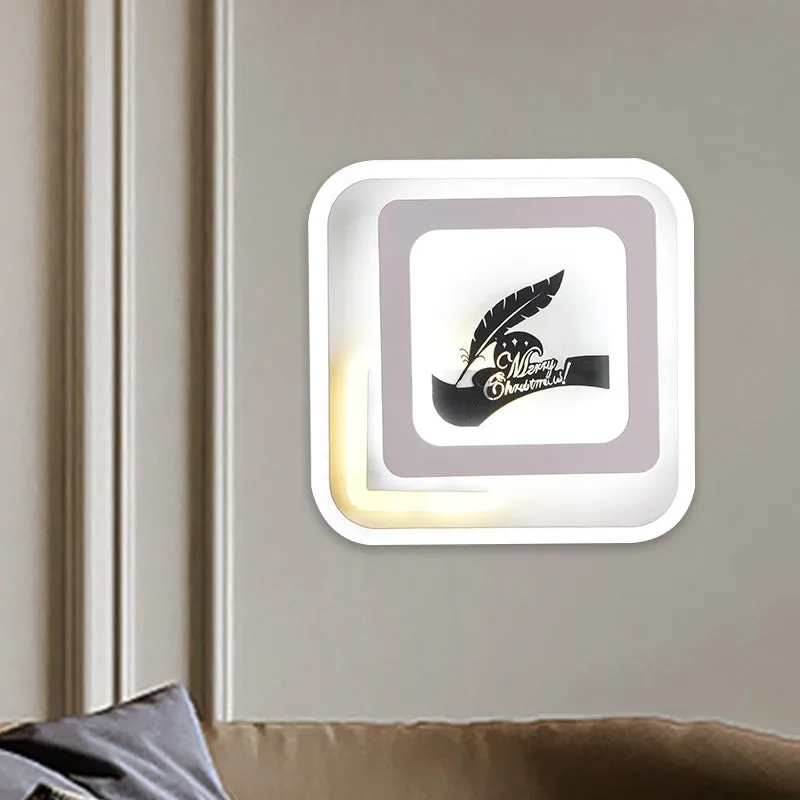 Applique carrée en acrylique, luminaire mural LED blanc avec motif cerf/plume, pour salon