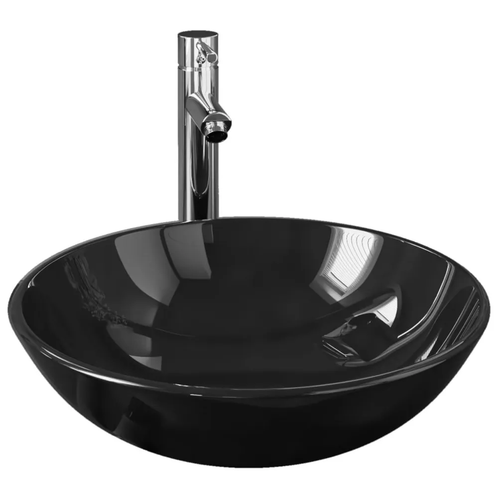 Lavabo de bain avec robinet et drain à poussoir Verre trempé pour Salle de Bain Familiale