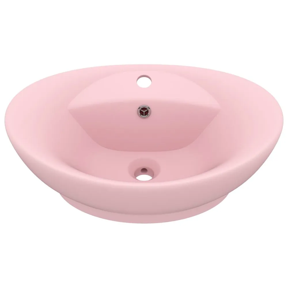 Lavabo ovale de luxe à trop-plein Rose mat 58,5x39 cm Céramique avec Douchette Économique
